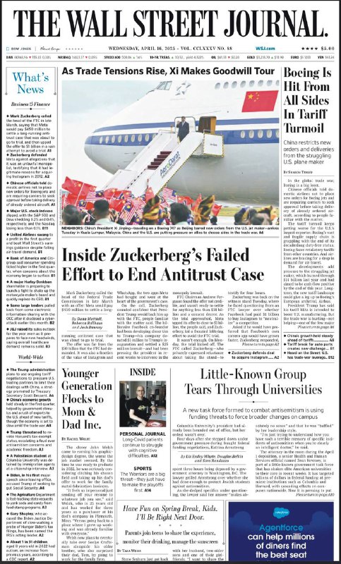 The Wall Street Journal-16.04.2025⚠️特朗普政府计划利用关税谈判施压美国贸易伙伴限制与中国的往来，以孤立中国经济；美国对汽车进口加征关税，汽车制造商面临成本上升和“美国含量”规则解读难题；特朗普政府因反犹太主义和学术自由问题与哈佛等高校产生冲突，威胁撤销哈佛免税地位，冻结其资金....📌Download                 #华尔街日报