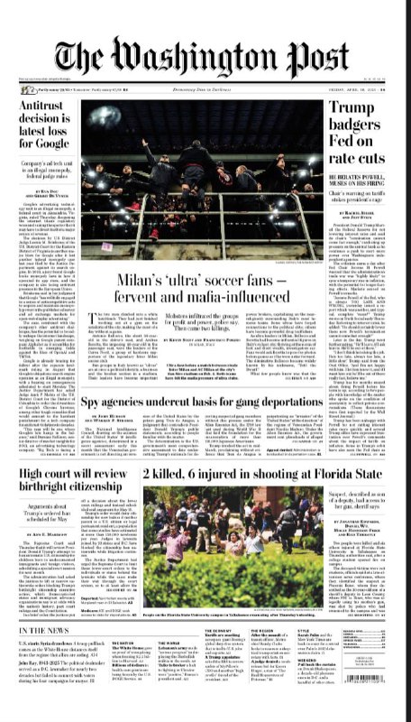 The Washington Post-18.04.2025⚠️法国总统马克龙推动乌克兰和谈，试图协调欧美立场，但与俄罗斯分歧仍存；黎巴嫩军队在南部执行任务，根据停火协议没收真主党武器，但停火协议执行面临挑战；缅甸军政府释放近4900名囚犯；孟加拉国与巴基斯坦恢复对话.....📌Download                 #华盛顿邮报