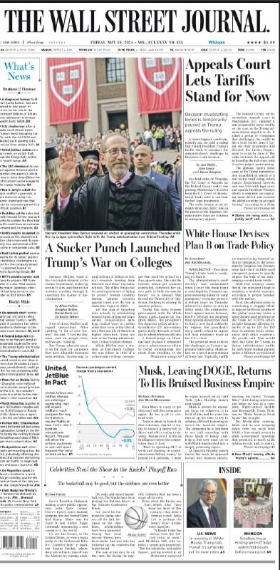 The Wall Street Journal-30.05.2025⚠️美国联邦巡回上诉法院暂停国际贸易法院关于特朗普政府关税违法的裁决，允许政府继续上诉；纽约州等地因“庇护城市”政策被联邦政府点名，可能面临资金削减；英伟达尽管对华销售受限，营收仍增长69%....📌Download                #华尔街日报
