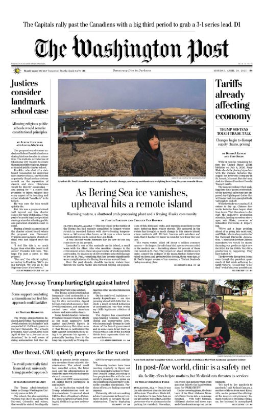 The Washington Post-28.04.2025⚠️美伊核谈判进展缓慢且分歧严重；特朗普在俄乌冲突斡旋中立场摇摆不定，与泽连斯基的会面虽有成果，但未能推动冲突实质性解决；在巴以冲突问题上，特朗普政府态度模糊，未积极推动和平进程；阿拉斯加的圣保罗岛因气候变化，生态环境遭到严重破坏，渔业资源锐减，社区面临诸多困境；白宫记者协会晚宴在特朗普缺席且无喜剧表演的情况下举行，引发媒体界对新闻自由和晚宴未来的讨论....📌Download                #华盛顿邮报