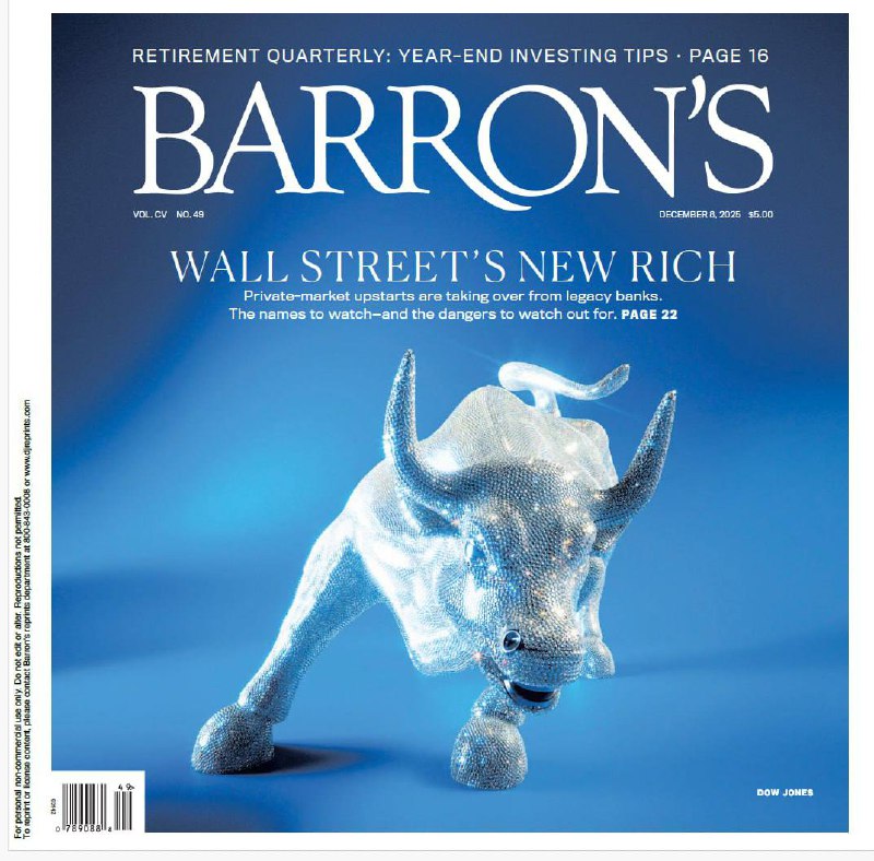 Barron's-8.12.2025⚠️AI相关板块持续发力，科技股领涨；零售板块受益于假日消费，State Street SPDR S&P零售ETF周涨2.23%；债券市场回暖，10年期美债收益率预计维持在4%左右；苹果（Apple）：股价创历史新高，虽AI布局节奏平缓，但iPhone 17销售强劲，服务业务稳步增长，现金返还计划持续推进，预计首次季度财报后股息与回购总额将突破1万亿美元....📌Download               #巴伦周刊