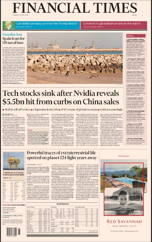 Financial Times-17.04.2025⚠️特朗普贸易战引发美元主导地位存疑；中国一季度增长超预期，无惧美国加征关税；全球税收谈判中美国参与，技术问题受关注 ；美国部分出口面临下滑，美中脱钩风险加剧....📌Download                 #金融时报