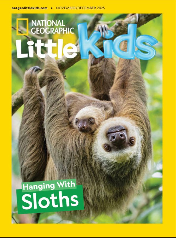 National Geographic Little Kids-11&12.2025⚠️树懒：行动极慢，多数时间倒挂在树梢，厚毛中栖息着甲虫、蜱虫等小生物；爪子如衣架般钩住树枝，每周下树一次排便，母树懒倒挂哺育幼崽；白鲸：幼鲸呈灰色，成年后变白；以章鱼、鱿鱼、螃蟹为食，会噘嘴吸鱼、吹泡泡、发出多种声音；鸵鸟：不会飞但奔跑迅速，蛋如哈密瓜大小；长腿用于奔跑逃生和挖巢，长脖子可观察天敌，翅膀能降温，喙用于取食植物....📌Download          #国家地理儿童
