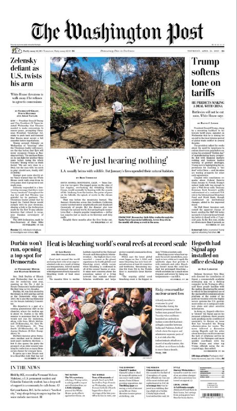 The Washington Post-24.04.2025⚠️美国与乌克兰在和平协议上存在分歧；约旦再次禁止穆斯林兄弟会；科特迪瓦反对派领导人被取消总统竞选资格；吉尔吉斯斯坦拘留涉嫌为俄罗斯军队招募人员的嫌疑人；特朗普在贸易政策和美联储主席问题上态度转变，引发市场波动....📌Download                  #华盛顿邮报