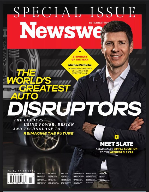 Newsweek-25.04.2025⚠️汽车行业正处变革期，传统车企与新创公司积极应对；法国巴黎一回收厂起火，美国奥克兰港受中美关税影响，乌干达开展疟疾疫苗接种行动，加州大学人员抗议教育经费削减