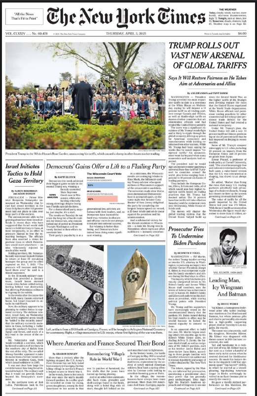 The New York Times-03.04.2025⚠️叙利亚民兵拒绝加入军队；缅甸军方呼吁停火；泰国调查高楼因地震倒塌事件；特朗普推出大量新关税，引发贸易战，影响全球经济；美国试图缓解欧洲因特朗普攻击多样性努力产生的愤怒....📌Download                  #纽约时报