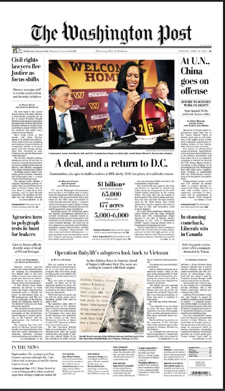 The Washington Post-29.04.2025⚠️中国在联合国人权事务上受到指责，被指利用非政府组织干扰人权工作；加拿大自由党在大选中获胜，逆转局势；德国组阁进程推进；瑞典自由党领导人辞职；匈牙利议会驱逐反对派议员；股市呈现涨跌互现态势，IBM等企业宣布重大投资计划，Sabre Corp出售软件平台以削减债务....📌Download                   #华盛顿邮报