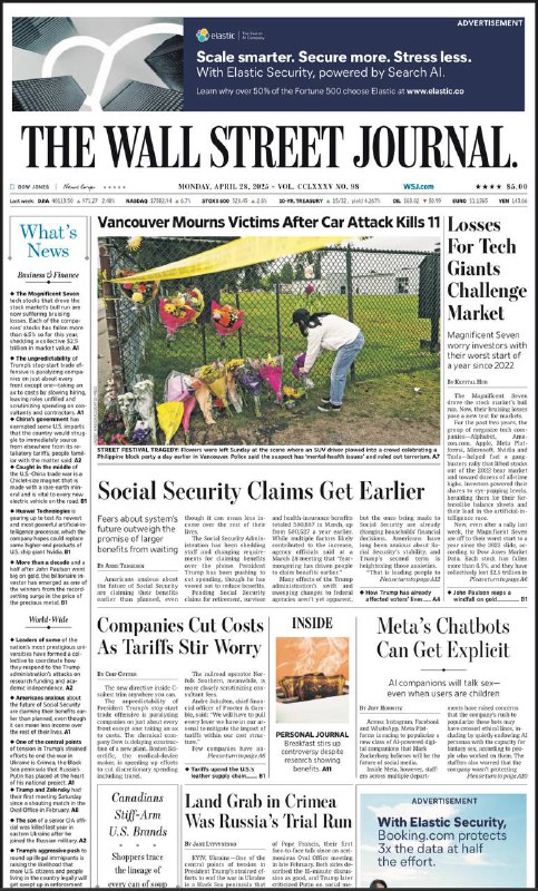 The Wall Street Journal-28.04.2025⚠️该内容聚焦特朗普关税政策，涵盖政策背景、实施情况、各方反应、经济影响及未来展望等方面，展示了该政策在国际经济领域掀起的波澜....📌Download                  #华尔街日报