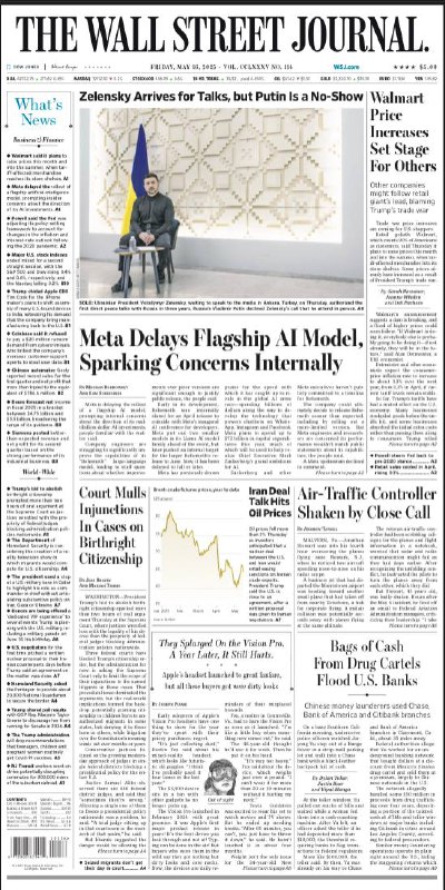 The Wall Street Journal-16.05.2025⚠️FBI解散精英腐败调查小组，被指削弱政府问责；泽连斯基授权与俄直接和谈，但普京拒绝会面，仅派低级别代表团；苹果计划将印度工厂生产的iPhone供应美国，遭特朗普批评....📌Download               #华尔街日报