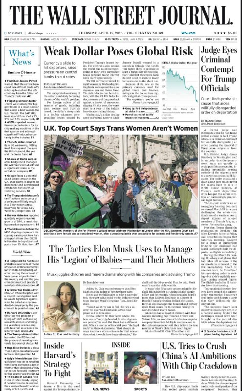 The Wall Street Journal-17.04.2025⚠️意大利总理Giorgia Meloni与特朗普就贸易问题进行谈判，旨在为意大利和欧盟争取有利待遇；加拿大央行维持利率不变，评估美国关税影响；刚果发生船只倾覆事故，造成至少50人死亡、数百人失踪；南非警方解救被绑架的美国牧师....📌Download                  #华尔街日报