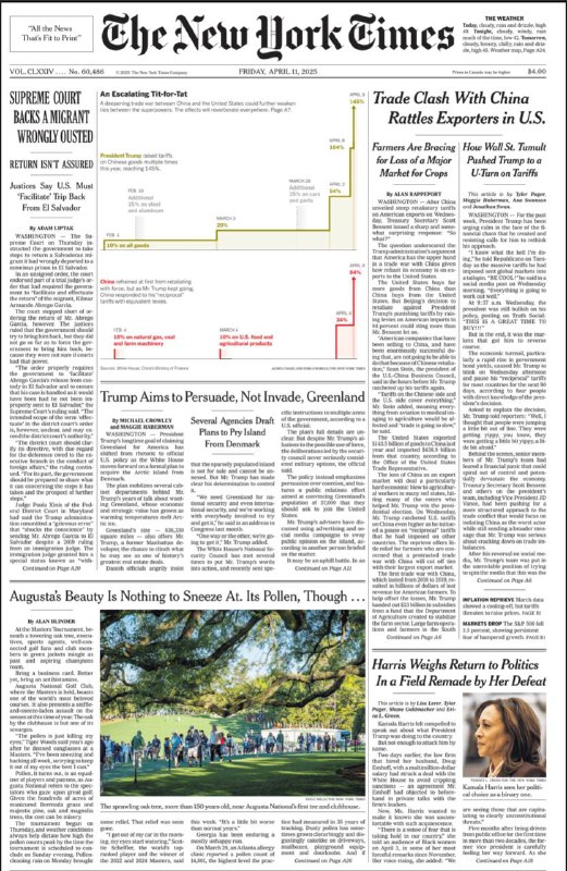 The New York Times-11.04.2025⚠️土耳其和以色列讨论避免在叙利亚发生冲突；美国与哈马斯进行人质交易谈判，但未成功；索马里局势引发美国反恐行动的争议；最高法院支持被错误驱逐的移民，但他能否返回仍不确定；贸易战危及日本日产汽车工厂所在城镇....📌Download                  #纽约时报