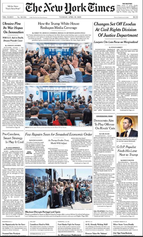 The New York Times-29.04.2025⚠️乌克兰寄希望于创新，无人机作用凸显；联合国指责以色列封锁加沙地带援助；也门发生致命袭击；叙利亚库尔德人对新领导层不信任，融入进程缓慢；中国和菲律宾在南海对峙....📌Download                   #纽约时报