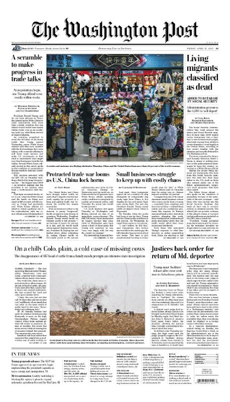 The Washington Post-11.04.2025⚠️特朗普政府与多国开展贸易谈判，关税政策频繁变动，与中国的贸易冲突升级，影响全球经济和市场稳定 ；3月美国通胀数据有所降温，但新关税可能推动物价上涨