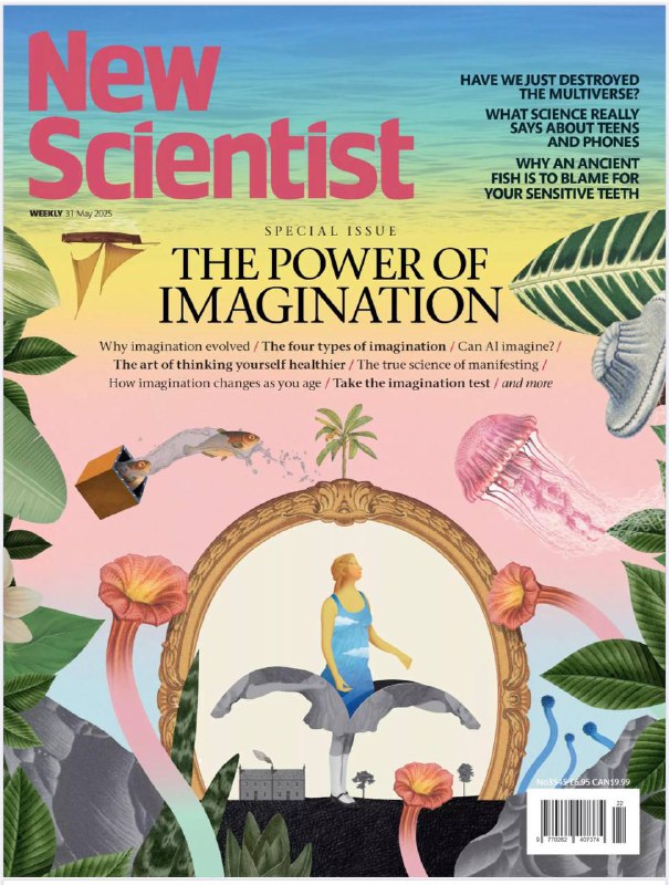 New Scientist-31.05.2025⚠️人类想象力源于生存需求，如计划、共情与创造性思维，早期人类通过制造工具、使用符号展现想象力；默认模式网络（DMN）负责内心思考，突显网络筛选重要信息，中央执行网络驱动创造力，三者协同作用；日本团队通过弱测量技术直接观测到单个光子同时穿过双缝，挑战“多世界解释”，引发对波函数本质的争议.....📌Download              #新科学家